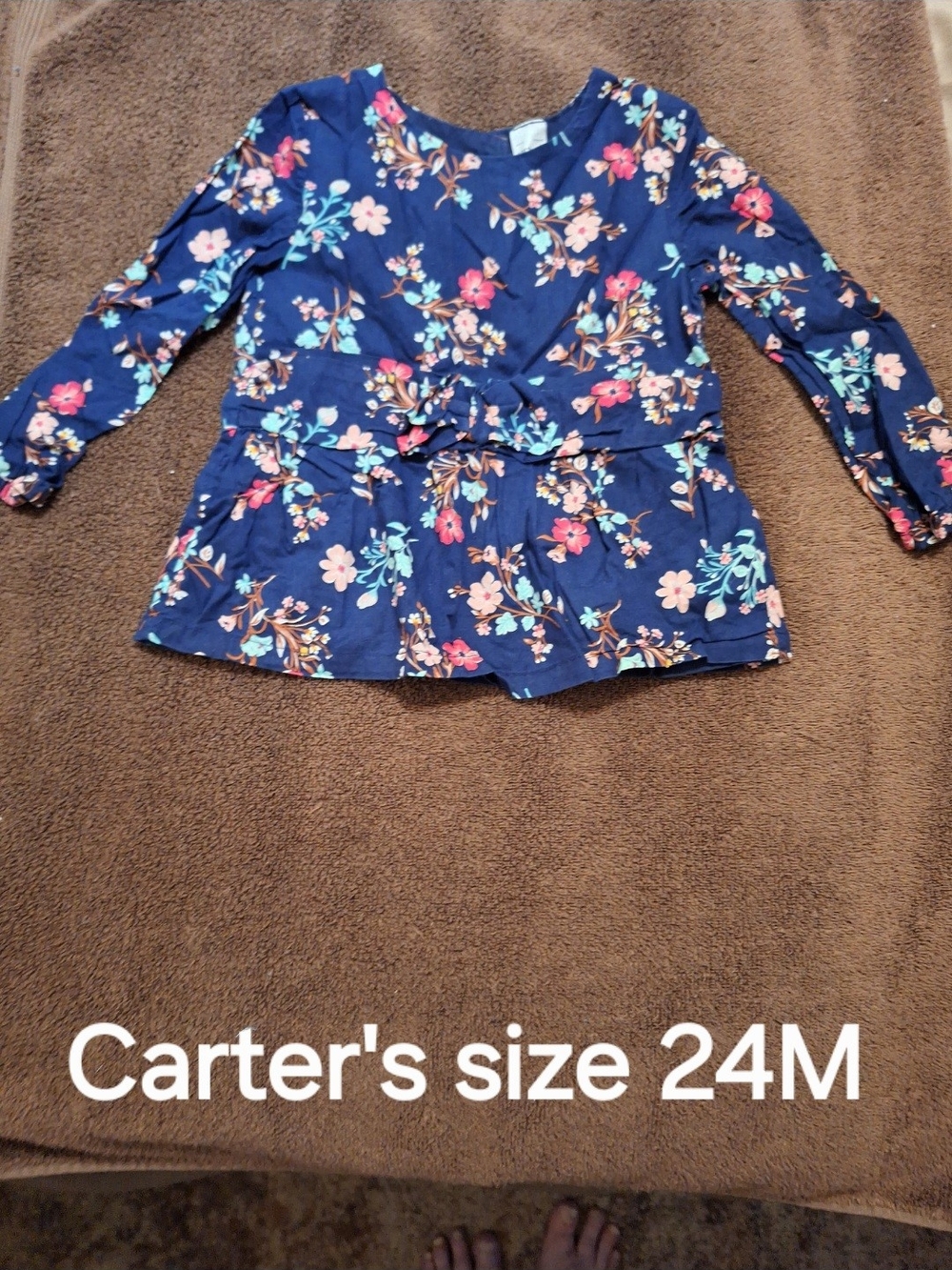 Carter's Navy Floral Long-Sleeve Peplum Top with Tie